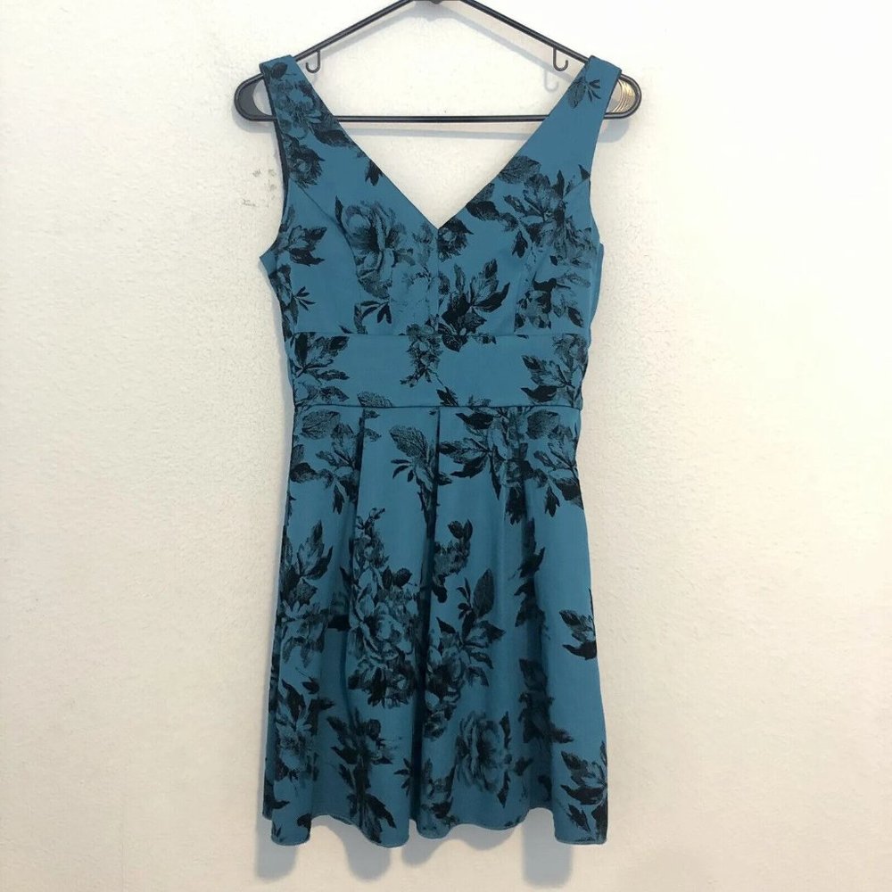 Modcloth Emerald Sundae Teal Fit Flare Black Floral Low Back Dress Women /Jr 3